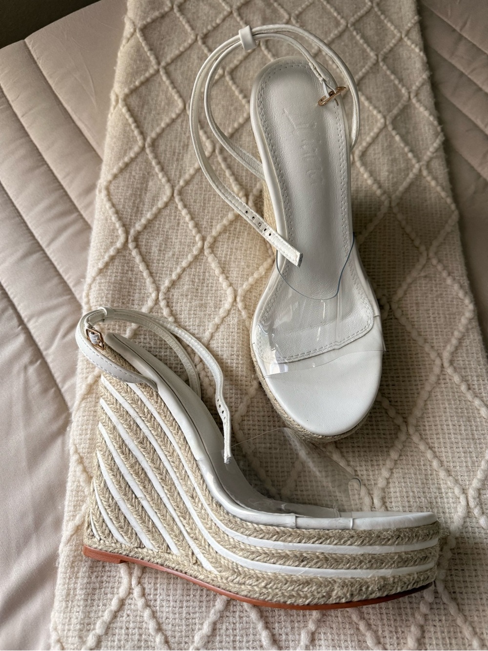 Liliana White Clear Strap Espadrille Wedge Sandals